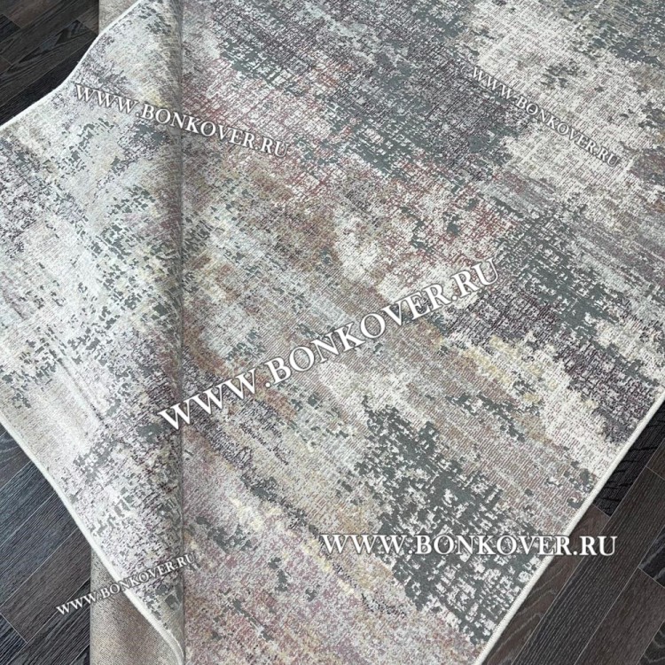 Современный Ковер из АртШелка Бледнорозовый с Серым 04