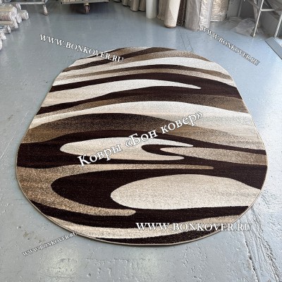 Ковер Карпет New 4 Дизайн 64 Коричневый с Бежевым Овал